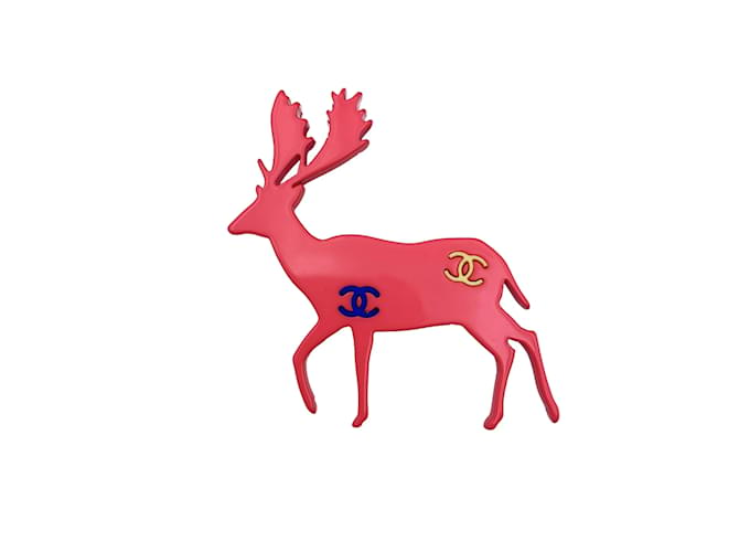 Chanel Vintage Pink Fuchsia Reindeer CC Logos Brooch Pin  ref.1044229