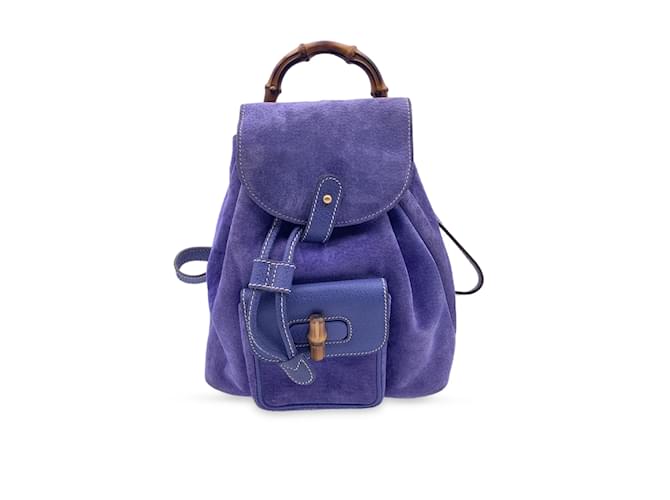 Gucci Vintage Perwinkle Suede Bamboo Small Backpack Shoulder Bag Purple  ref.1044237