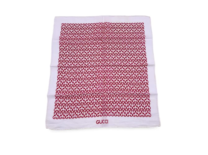Gucci Écharpe de cou en coton GG blanc magenta vintage, carré de poche Rouge  ref.1044240