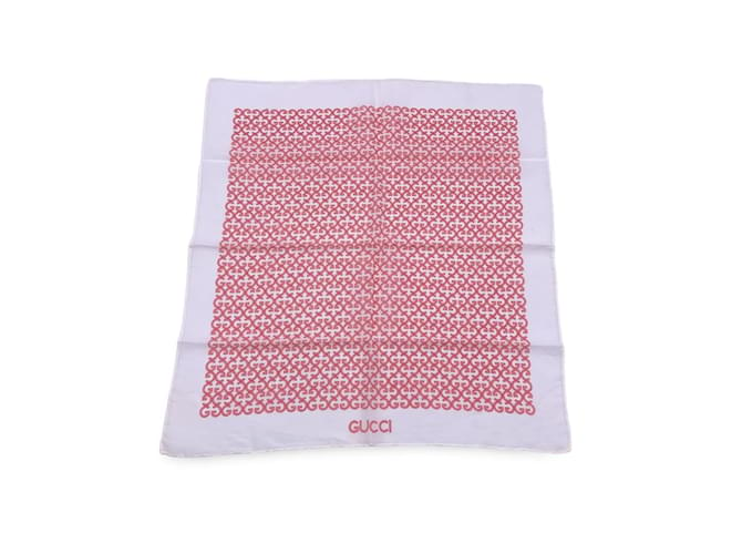 Gucci Foulard de cou en coton GG blanc rose vintage, carré de poche  ref.1044241