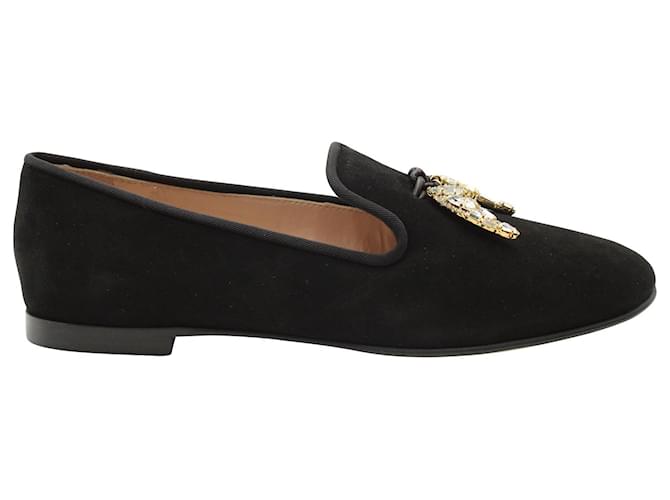 Giuseppe Zanotti Embellished Shark Tooth Smoking Slippers in Black Suede  ref.1044471