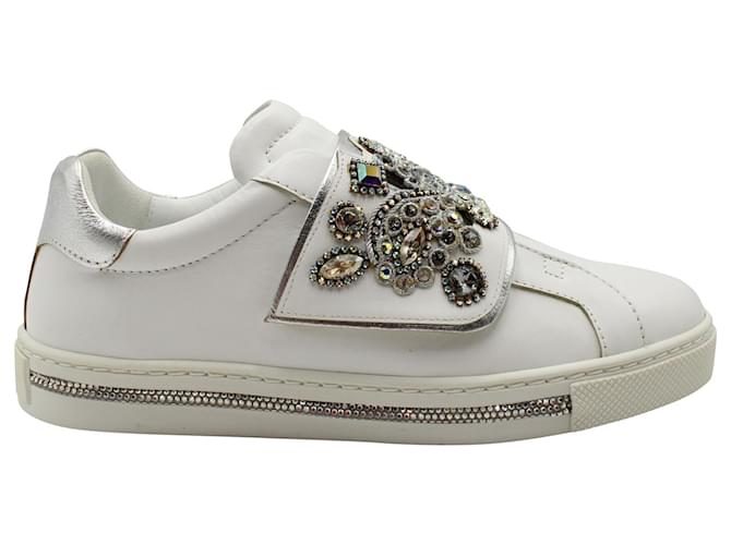 Rene Caovilla Embellished Sneakers in White Leather  ref.1044478