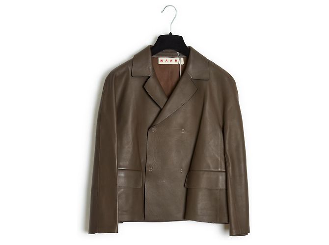 Marni Khaki Brown Crop Leather Jacket Fr38 New