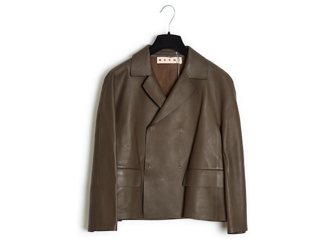 Marni Khaki Brown Crop Leather Jacket Fr38 new Cuir Marron Kaki  ref.1044514