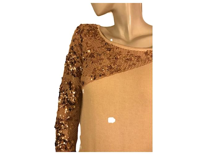 Pinko-Pulloverkleid mit Pailletten Beige Baumwolle Wolle  ref.1044533