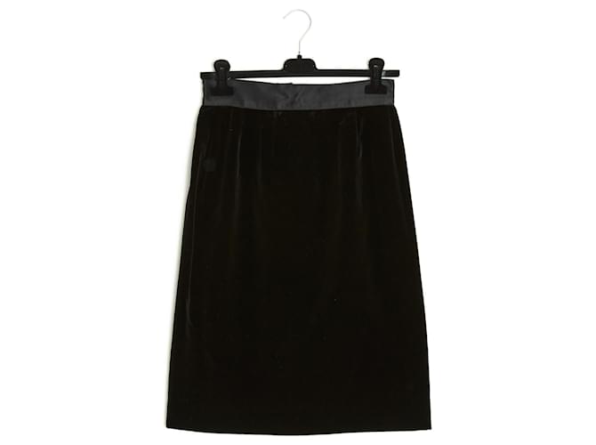 Chanel 90s Black Velvet Skirt FR36/38 Velours Noir  ref.1044549