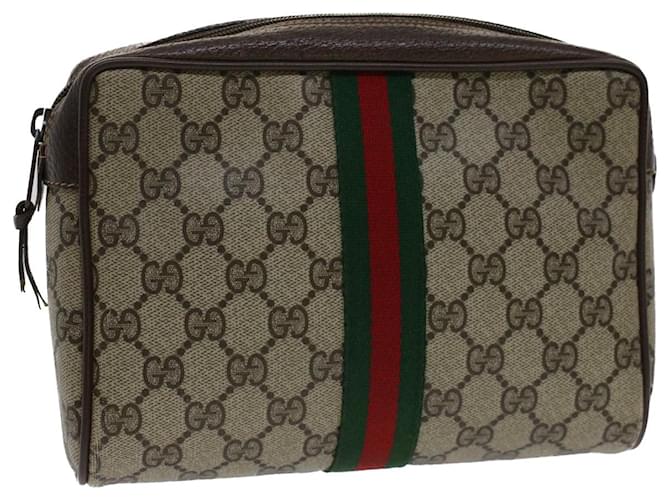 GUCCI GG Toile Web Sherry Line Pochette Beige Rouge 156.01.012 Auth bs7348  ref.1044554
