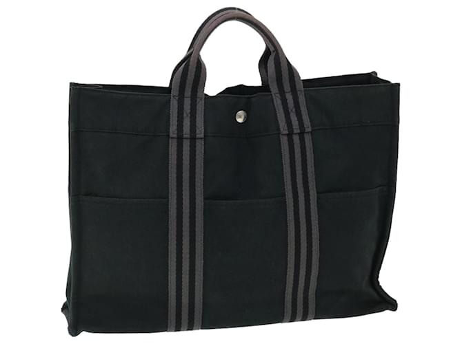 Hermès HERMES cabas MM Tote Bag coton Noir Auth 51877  ref.1044599