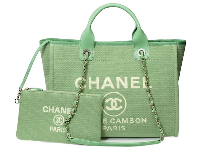 CHANEL Deauville Bag in Green Cotton - 101394  ref.1044684