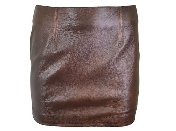 Autre Marque 16ARLINGTON Minifalda de cuero marrón Haile Castaño  ref.1044770