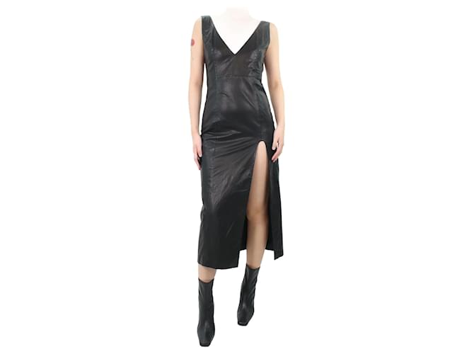 Autre Marque Black leather-effect sleeveless slit midi dress - size UK 10  ref.1044825