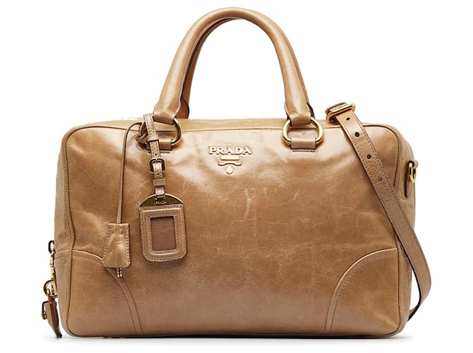 Miu Miu By Prada Vitello Lux Brown Leather Satchel Handbag