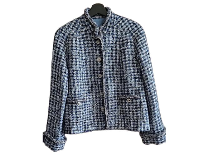 Giacca Chanel-Tweed Blau  ref.1045165