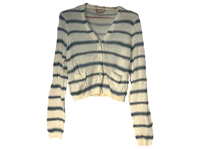 Cárdigan Prada Beige con Rayas Azules Algodón