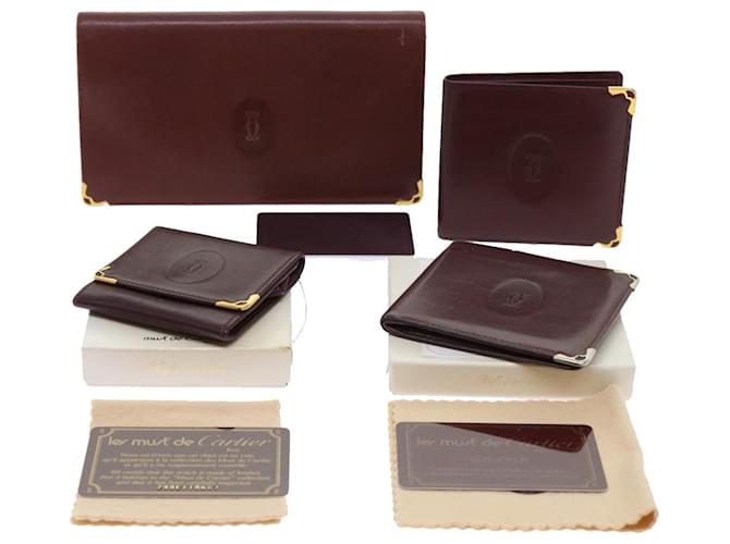 CARTIER Wallet Leather 4Set Wine Red Auth ac2152  ref.1045450
