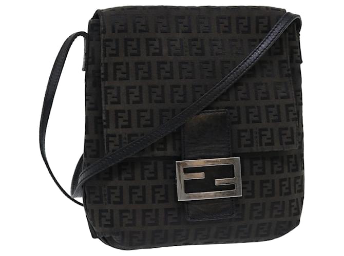 FENDI Zucchino Canvas Mamma Baguette Shoulder Bag Black Auth 51040  ref.1045541