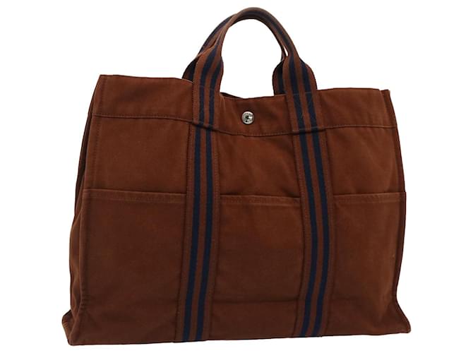 Hermès HERMES Fourre Tout MM Hand Bag Canvas Brown Auth bs7630 Cloth  ref.1045552