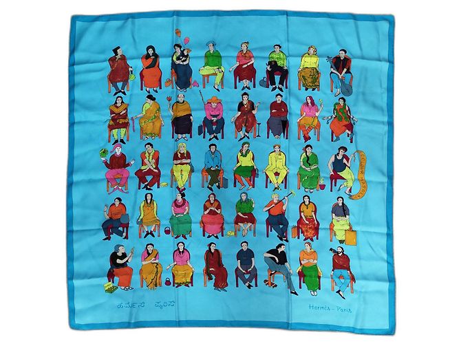 Hermès Sciarpe di seta Blu chiaro