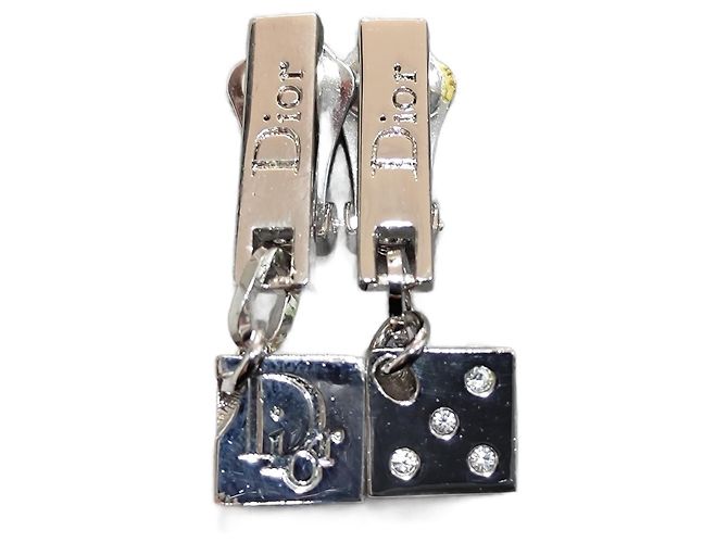 Orecchini Dior in metallo argentato e strass Argento