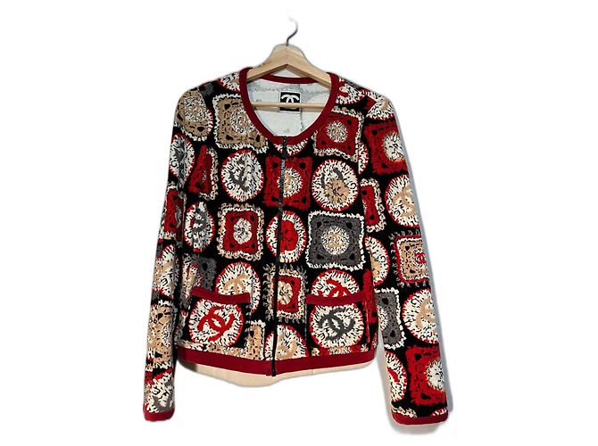 Cardigan in velluto Chanel Nero Bianco Rosso Beige