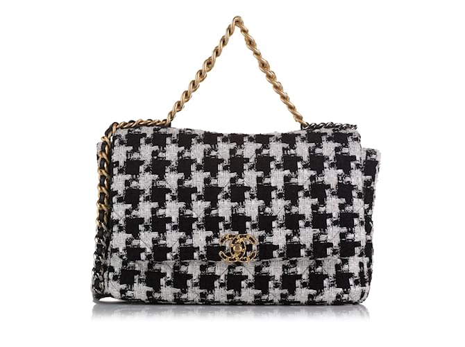 Chanel 19 Flap Bag Quilted Houndstooth Tweed and Ribbon Large