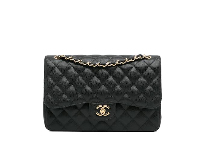 Chanel Black Quilted Caviar Jumbo Classic Double Flap Gold Hardware, 2018 (Very Good) - 2019, Womens Handbag