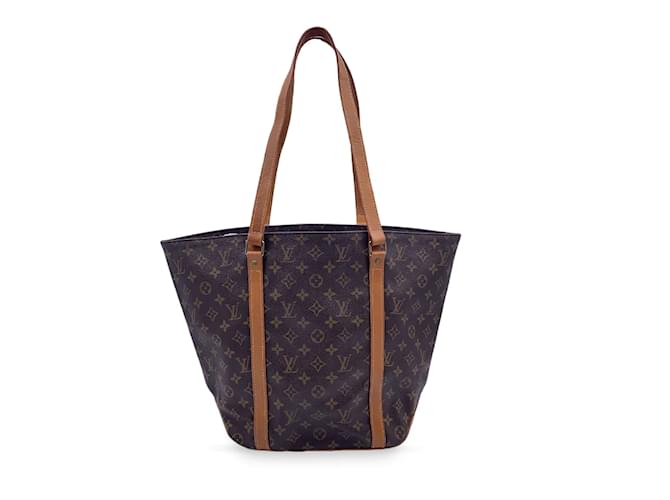 Louis Vuitton Vintage Monogram Canvas Sac Shopping Bag Tote Brown Cloth  ref.1045925