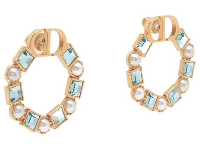 Christian Dior Boucles d'oreilles plaquées or strass et fausses perles