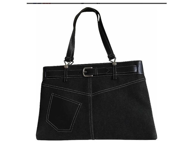 Bolsa Dior Pocket em denim e couro preto