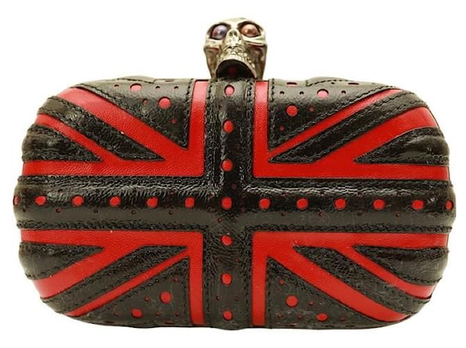 Alexander McQueen Bolso de mano con cierre de calavera de charol Britannia rojo y negro Multicolor Cuero  ref.1046056