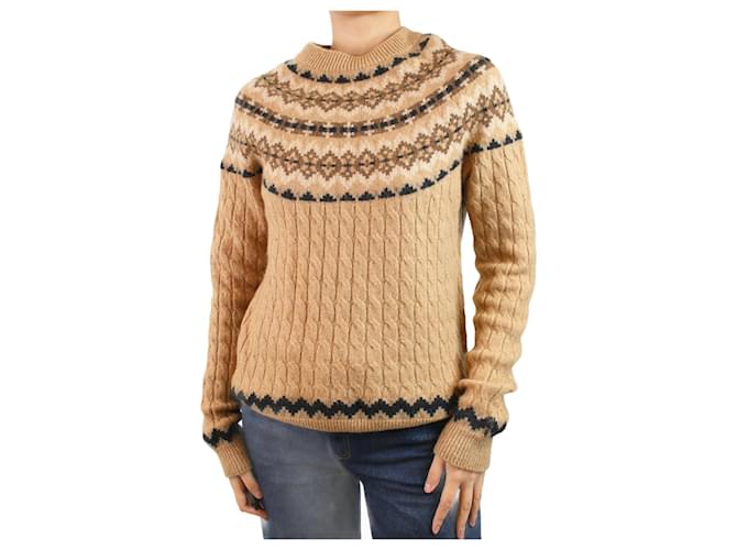Max Mara Brown cable-knit fair isle jumper - size UK 10  ref.1046130