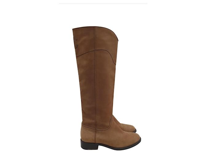 Chanel 2015 Interlocking CC Logo Riding Boots Brown Leather  ref.1046251