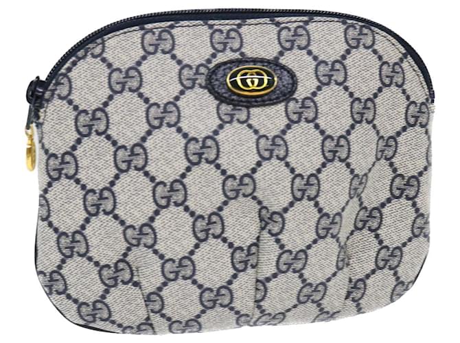 GUCCI GG Canvas Pouch PVC Leather Gray Navy Auth yk8214 Grey Navy blue  ref.1046387
