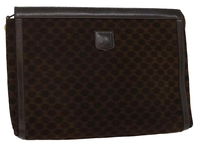 Céline CELINE Bolso Clutch De Lona Macadam Cuero Marrón Auth bs7545 Castaño  ref.1046443