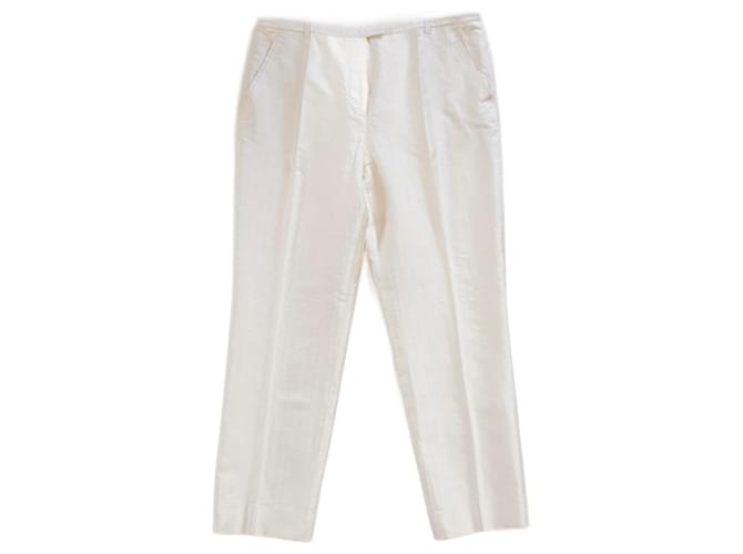 Hermès Pantalones, polainas Beige Seda  ref.1046514