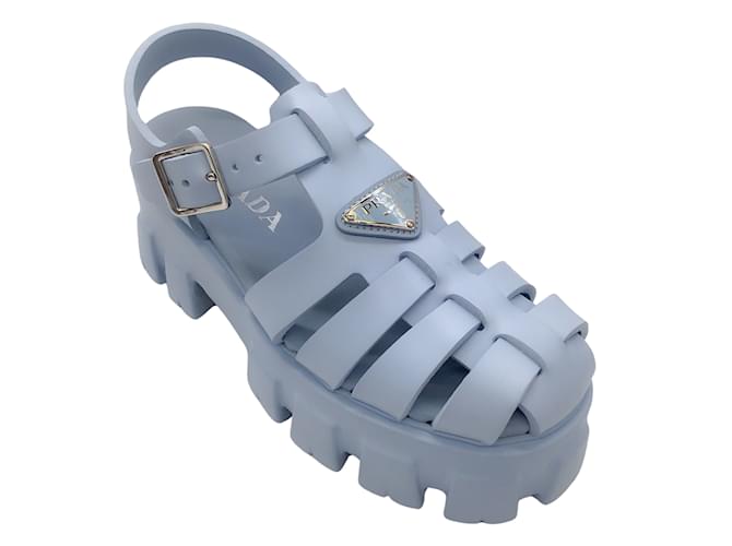 Prada Light Blue Classic Foam Rubber Sandals ref.1046585 Joli Closet