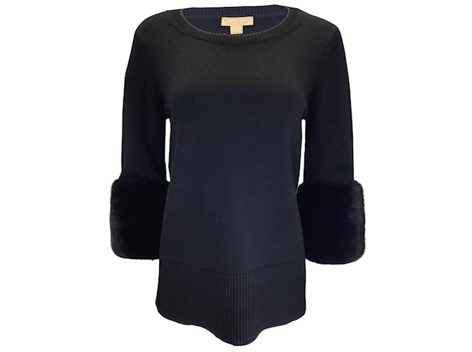 Maglione pullover in cashmere con polsini in visone nero della collezione Michael Kors Cachemire  ref.1046607
