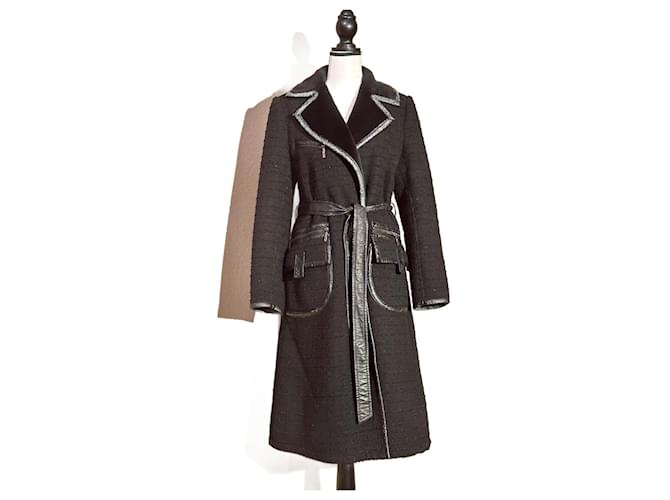 Manteau Balmain, Tweed & Fausse fourrure Noir  ref.1046639