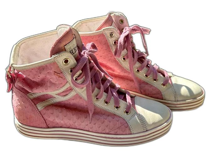 Baskets Hogan Rebel en cuir blanc et rose