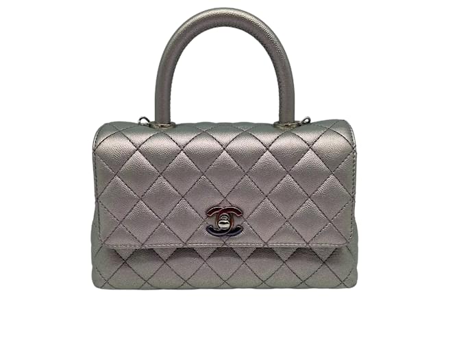 Chanel Coco Handle Bag Mini Kaviarleder morado iridiscente Fullset Púrpura Cuero  ref.1046651