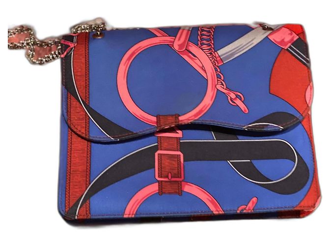 Borsa a mano Hermès Catenina in seta blu Multicolore