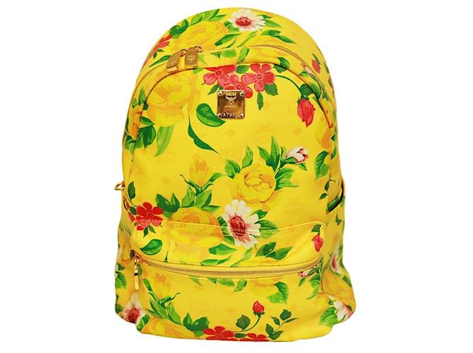 MCM Paradiso Limited edition 2014 Yellow Visetos Floral Canvas Leather Backpack  ref.1046827
