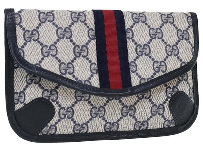 GUCCI GG Canvas Sherry Line Pouch PVC Leather Gray Red Navy Auth yk8209 Grey Navy blue  ref.1046902