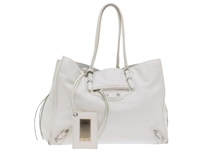 BALENCIAGA Paper Hand Bag Leather White 432596 Auth bs7729  ref.1046954