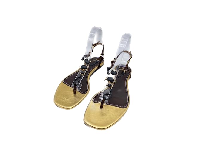 Autre Marque NON SIGNE / UNSIGNED  Sandals T.eu 37 leather Golden  ref.1047080