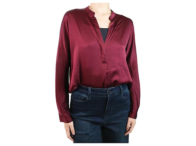 Vince Burgundy v-neck long sleeved shirt - size M Red Silk  ref.1047135