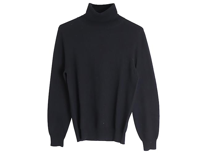 Maison Margiela Leather Elbow Patch Turtleneck Sweater in Black Wool