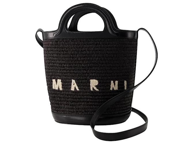 Sac à main Mini Seau Tropicalia - Marni - Cuir - Noir Coton  ref.1047259