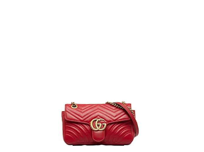 GUCCI Marmont Cascade Chain Shoulder Bag 443497 Red Leather – Timeless  Vintage
