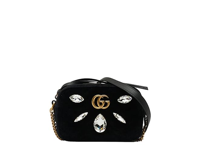 Gucci Mini Rhinestone Studded Velvet GG Marmont Crossbody Bag Canvas Crossbody Bag 448065 in Excellent condition Black Cloth  ref.1047328